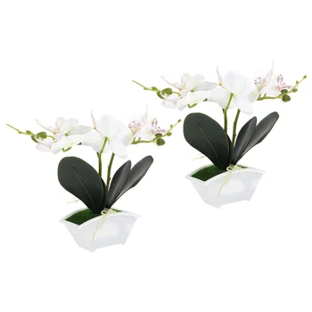 2 Ks Váza Simulácia Phalaenopsis Umelé Kvety v Črepníku Črepníkové Biela Bonsai