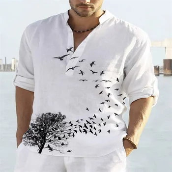 2023 pánske tričko Novej pánskej vytlačené bežné tričko s dlhým rukávom otvorený golier košele pre mužov