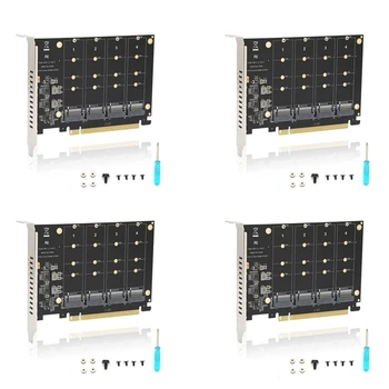 4X 4 Port M. 2 Nvme SSD Do PCIE X16M Tlačidlo Pevný Disk Converter Reader Rozširujúca Karta, 4 X 32Gbps prenosová Rýchlosť (PH44)