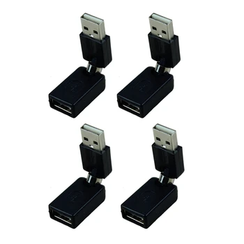 4X Čierny USB 2.0 Samec Na USB Žena 360-Stupňový Uhol Otáčania Rozšírenie Adaptér