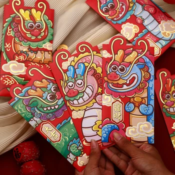6PCS Čínsky Nový Rok Šťastie, Červená Obálka Symbol Draka Roku 2024 Peniaze Vrecka Obálku Zverokruhu Dragon Vrecku Nový Rok Dodávky
