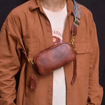 AETOO Vintage etnických thunder vrstva cowhide unisex hrudníka taška Kožená taška cez rameno Business bežné crossbody taška
