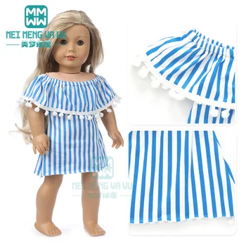 Bábiky Oblečenie móda Off-Ramenný Pruhované Šaty pre 43 cm hračka new born bábiku baby 18-Palcové American doll Našej Generácie