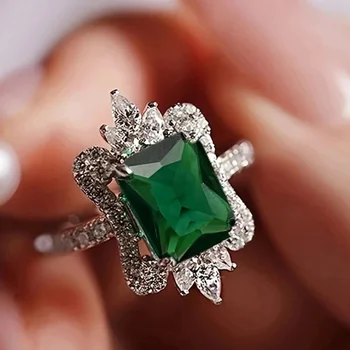 CAOSHI Nové Šľachtické Lady Finger Ringtemperament Ženy Výročie Strany Šperky s Jasnými Zelenými Zirkónmi Striebornú Farbu a Príslušenstvo