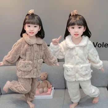 Chlapec Dievčatá Coral Velvet Pyžamo Nastaviť Roztomilý Kreslený Deti Bežné Teplý Odev Jeseň Zimné detské Oblečenie 2-6 Rokov