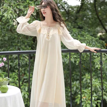 Dámske Nightgowns Modálne Čipky Oka Vintage Nightdress Francúzsky Súd Štýl Sleepshirt Elegantné Princezná Jar Odev Sleepdress