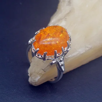 Gemstonefactory Šperky Veľká Podpora Jednotného Jedinečný 925 Silver Kúzlo Oranžová, Žltá Ženy, Dámy, Dievčatá Kapela Krúžok 8# 20215354