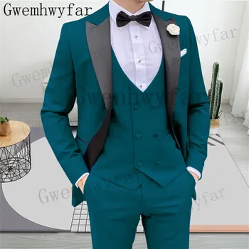 Gwenhwyfar Groomsmen Svadbu Na Mieru Kostým Homme (Bunda+Vesta+Nohavice) Muži Obleky Slim Fit Prom Tuxedos Vrchol Klope Saka