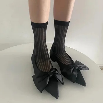 Jednofarebné Priedušná kórejský Striebro Hodváb Ponožka Vysoko Elastická Dlhé Ponožky pre Ženy Nylon Bežné Harajuku Streetwear Posádky Ponožky