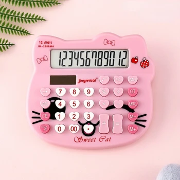 Kawaii Kreslených Mačka Prenosná Kalkulačka Vrecku Veľkosť 12-Ciferný Displej Ultra-tenké Tlačidlo Roztomilý Kalkulačka Školské potreby pre Dieťa