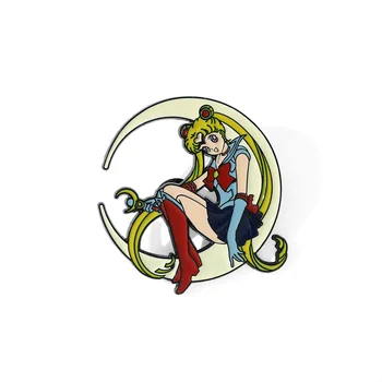 Komické Postavy Kolíky Roztomilý Dievča Mesiac Odznak Brošňa Kovové Cartoon Smalt Pin Batoh Doplnky pre Deti