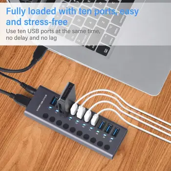 Kovové USB 3.0 Hub, Multi USB Rozbočovač 4/7/10Ports Používať Napájací Adaptér Viacerých Expander 2.0 Hub S Prepínačom Na Notebook Accessoriess