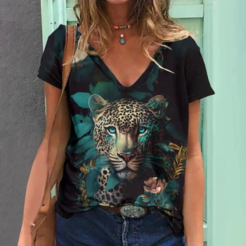 Krásne dámske Tričko 3d Tiger Tlač Krátky Rukáv Ženského tvaru Topy Zvierat T Shirt Ženy Nadrozmerné Oblečenie Móda Tees