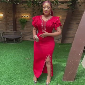 Letné Elegantné Africkej Ženy Perličiek Večerné Šaty Bodycon Slim Split Sexy Formálne Šaty, Štýlové Luxusné Lištovanie Svadobné Party Šaty