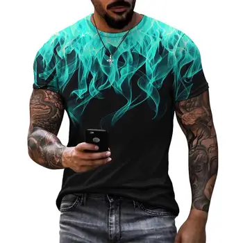 Letné Príliv Plamene Obrázok Muži T-Shirts Bežné 3D Tlač Tees Hip Hop Osobnosti Okrúhlym Výstrihom, Krátky Rukáv Quick-Dry Topy