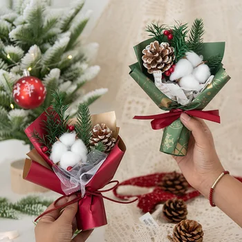 Miniatúrne Vianočné Kytice Darček s Bavlnou, Borovicové Šišky Večný Kvet DIY Strane Darčekové Dekorácie pre Priateľku Elk Vianoce
