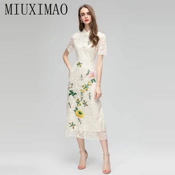 MIUXIMAO 2023 Elegantné a veľmi ženské Šaty Módne Retro Kvetinové Výšivky, Čipky Dlhé Šaty Ženy, Ženské Šaty