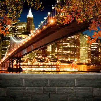 New York Obzor brooklyn Bridge Noc Listy Svetlom pozadí Vinyl tkaniny Vysokej kvality Počítač tlač malebnú kulisu