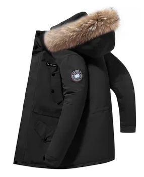 Nová zimná páperová bunda pánske dlhé vlasy golier biele pánske kačica nadol hrubé teplá zimná bunda s kapucňou veľkosť 3XL