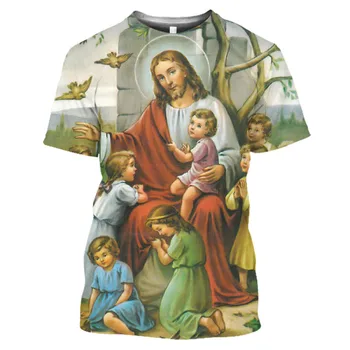 Nové Náboženstvo Ježiša Krista Boha Ženy Muži T-shirt Topy Krátky Rukáv Ročníka Streetwear Harajuku Bežné Maľovanie 3D Tee Oblečenie