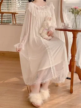 Oka Lolita Noc Vintage Volánikmi Šaty Nightgowns Sleepwear Čipky Princezná Ženy Viktoriánskej Nightdress Biela Víla, Plavky