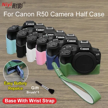 Pre Canon EOS R50 Fotoaparát Pol Prípade pravej Kože Ochranný plášť pre Prípad Spodnej Otvorí ak chcete Vymeniť Batériu S Zápästie