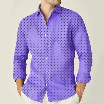 Pánske Košele 9 Farby Tričko Vzor Geometrického Tlač Modrá Vonkajšie Ulici Dlhý Rukáv Streetwear Módy Návrhár Bežné 2023