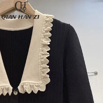 QHZ 2023 Jeseň Prichádzajú Nové Pletené Šaty Luxusné Dizajnér dámske Elastické francúzsky Štíhle Dlhé Šaty