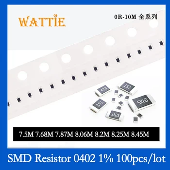 SMD Rezistora 0402 1% 7.5 M 7.68 M 7.87 M 8.06 M 8.2 M 8.25 M 8.45 M 100KS/veľa čip odpory 1/16W 1.0 mm*0,5 mm