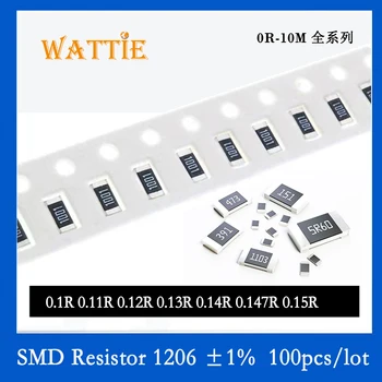 SMD Rezistora 1206 1% 0.1 R 0.11 R 0.12 R 0.13 R 0.14 R 0.147 R 0.15 R 100KS/veľa čip odpory 1/4W 3,2 mm*1,6 mm Nízky odpor hodnota