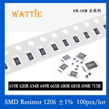 SMD Rezistora 1206 1% 619R 620R 634R 649R 665R 680R 681R 698R 715R 100KS/veľa čip odpory 1/4W 3,2 mm*1,6 mm