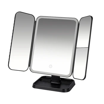 Tri-Fold make-up Zrkadlo s LED Svetlo Ubytovni make-up Zrkadlo Inteligentný make-up Zrkadlo Vyplniť Svetlo Zrkadlo Čierna
