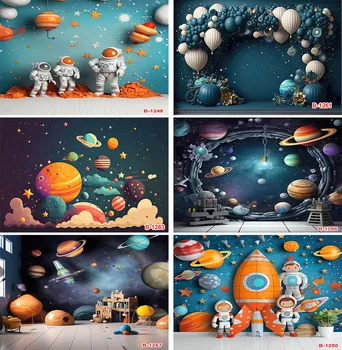 Vesmír, Zem Priestor Planéty Astronaut Pozadí Hviezdnej Oblohy Kozmickej Lode Detská Narodeninová Párty Fotografiu Na Pozadí Photozone Banner