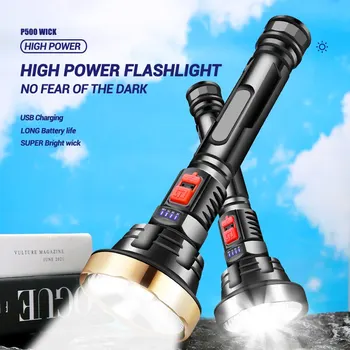 Veľké Silné Svetlo Led Baterka Usb Nabíjacie Taktické Lov Kempingové Svietidlo Postavený V Batérie Flash Light Power Meter