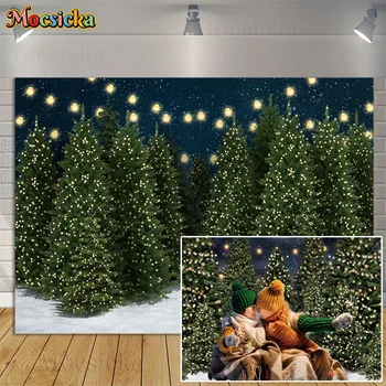 Vianočný Strom Lesa Fotografie Pozadie Zimné Ríši Divov Snehu Hviezdne Nebo Vianočné Pozadia Dieťa Portrét Studio Photocall