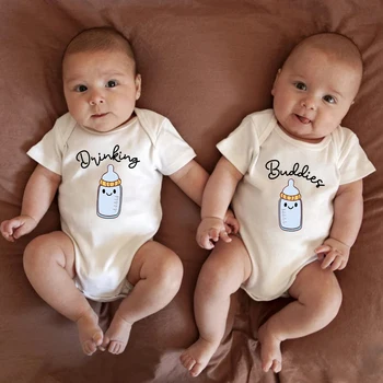 Vtipné Twin Pitie Kamaráti Baby Chlapci, Dievčatá Oblečenie Nastaví Vysokú Kvalitu Čistej Bavlny Novorodenca Onesies Pyžamo Lacné Dojčenské Oblečenie