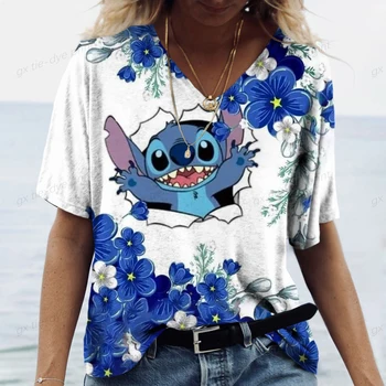 Ženské Disney ' Lilo & Lilo 3D Vytlačené T-Shirt Voľné Krátke Sleeve T-Shirt Módne Topy Dámske Boho Štýl V Krku 3D T-Shirt