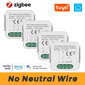 Žiadne Neutrálne Tuya ZigBee 3.0 Smart Switch Modul 1 2 3 4 Gang Drôt Vyžaduje Smart Home DIY Svetlo Istič Pracuje s Alexa Google